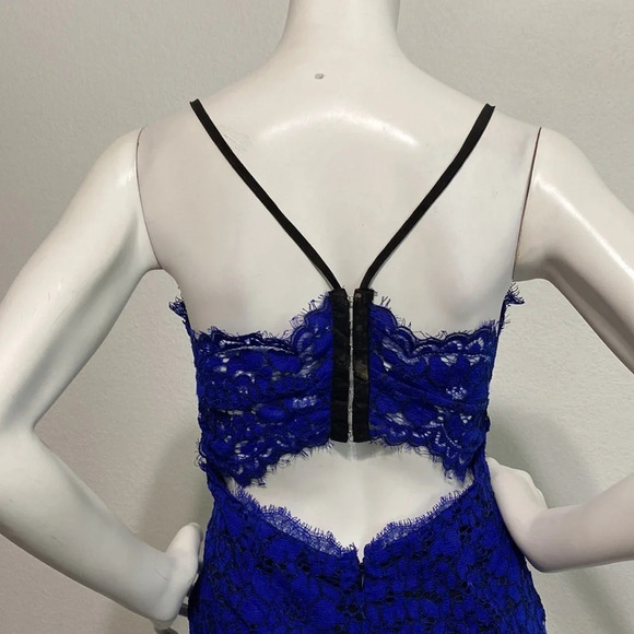 NBD All Me Lace Mini Dress Lined Spaghetti Straps Keyhole Back Blue M - Picture 6 of 11